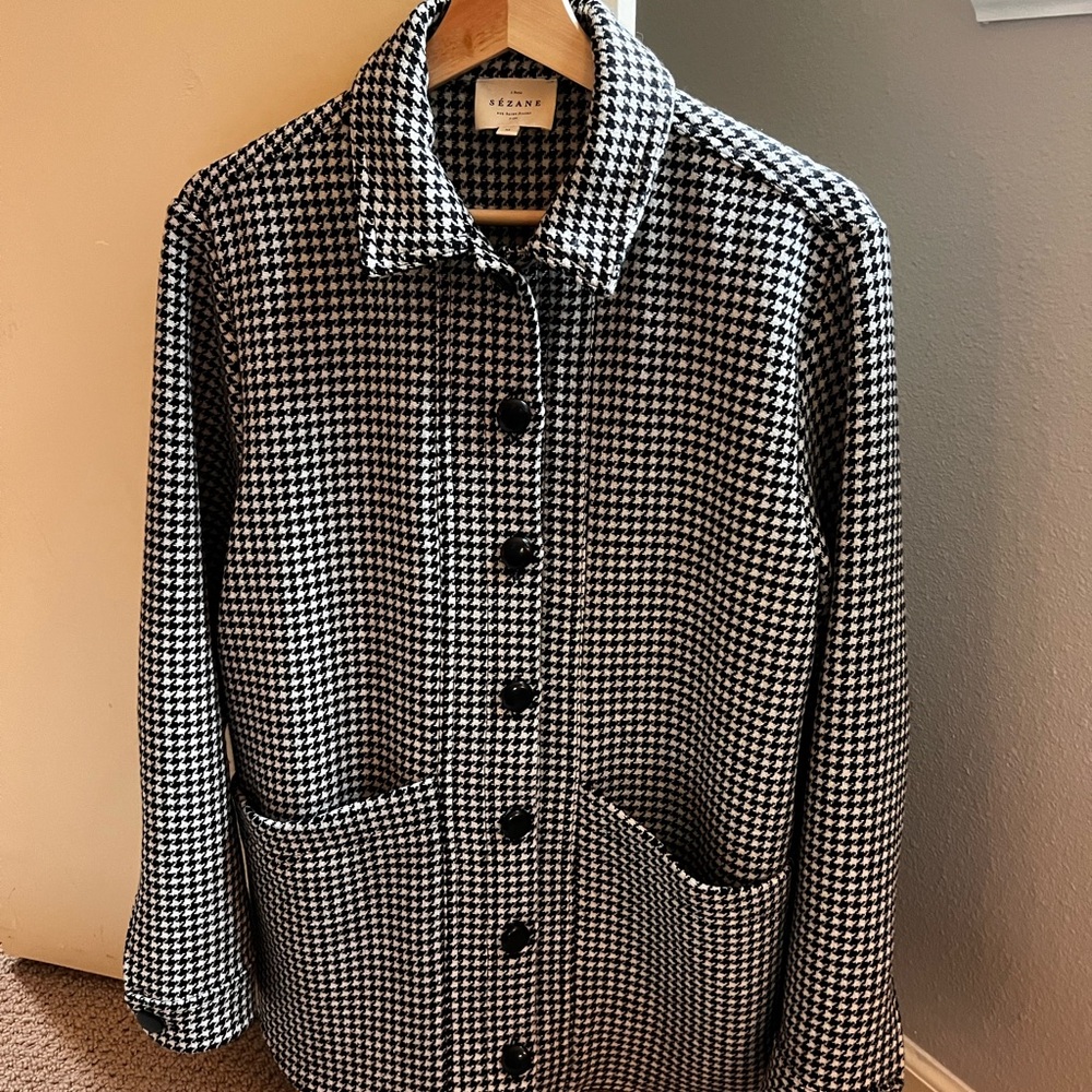 Sezane Black and White Houndstooth Jacket